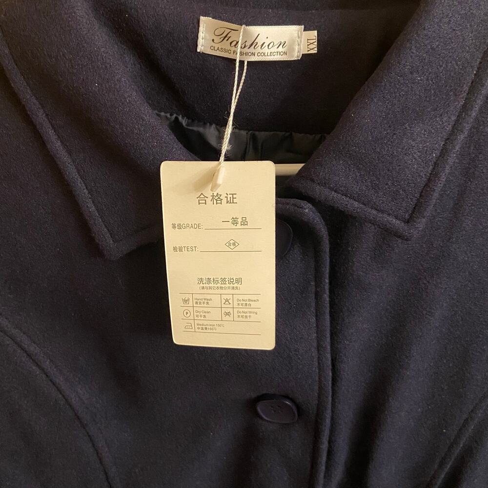 Blue Turn Down Collar Single Breasted Overcoat, Sz XXL -- NWT - Picture 3 of 7